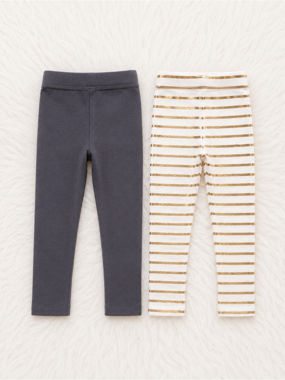 2-Pack Kids Leggings in Charcoal and White with Gold Stripes